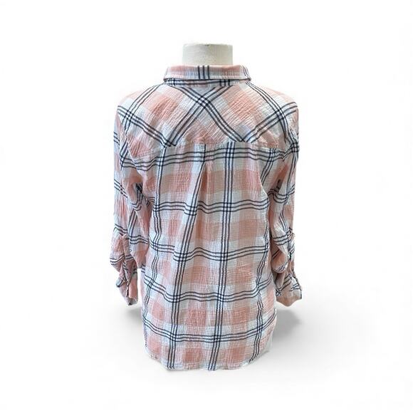Kut from the Kloth Plaid Snap Button Up Shirt Size Medium Long Sleeve Preppy - Picture 3 of 16